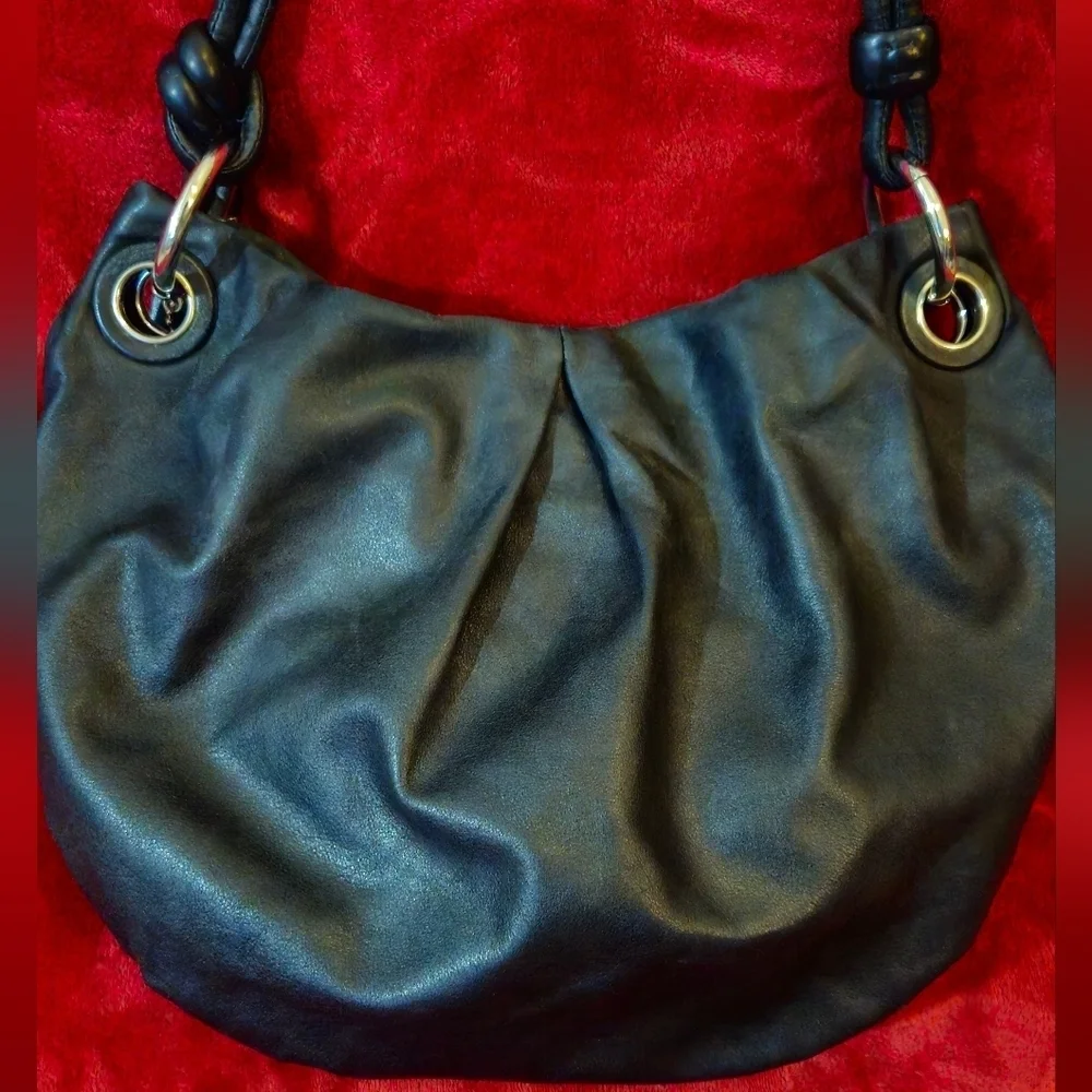 Coach Parker Black Leather Hobo Bag with Knot Tie Handle